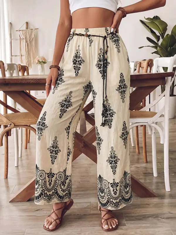 Boho Print Wide Leg Pants