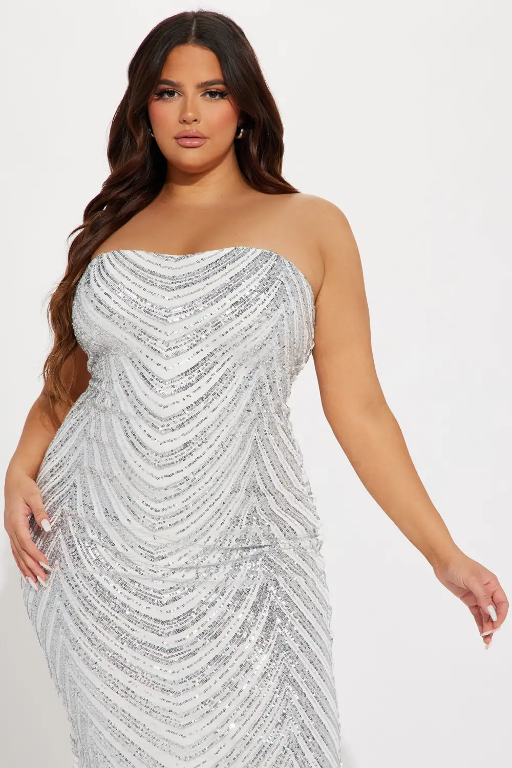 Stella Sequin Midi Dress - Silver