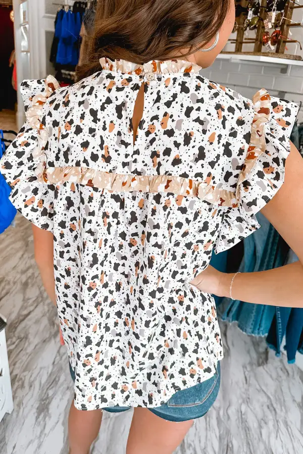 Leopard Print Animal Print Ruffled Blouse