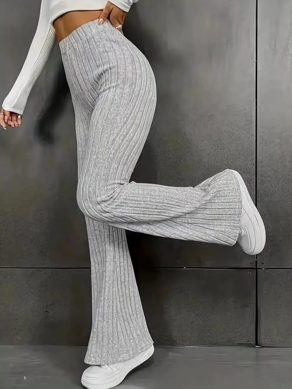 Everyday Ribbed Knit High Waist Flare Pants