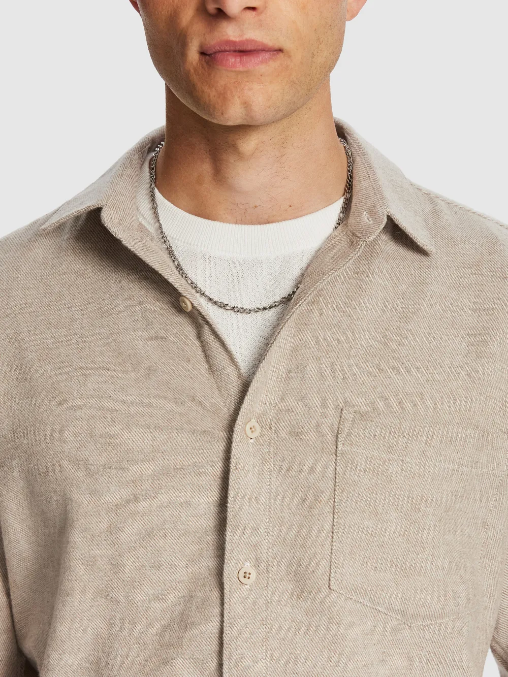 Beige Linen Long Sleeve Shirt