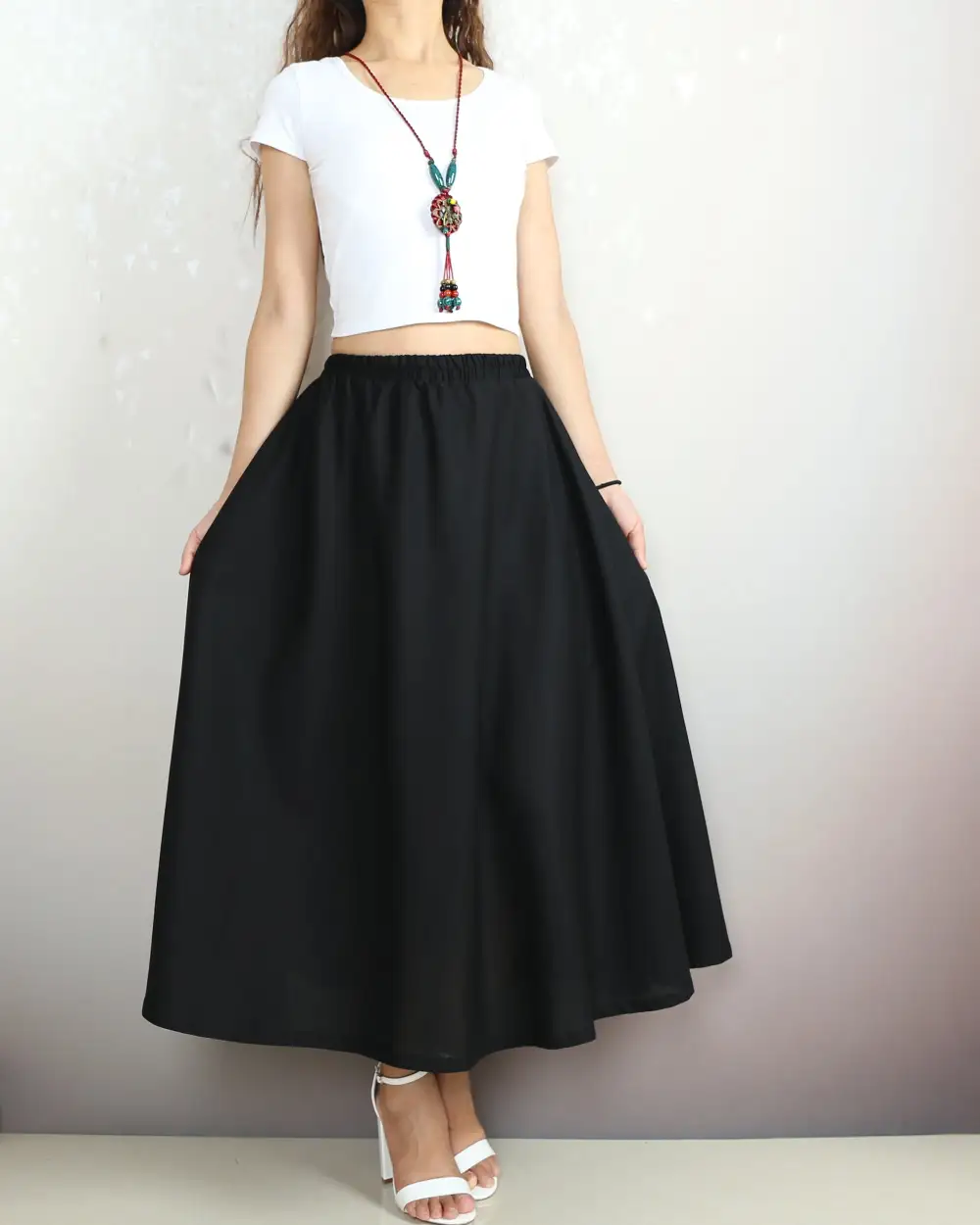 Boho Linen Flared Skirt