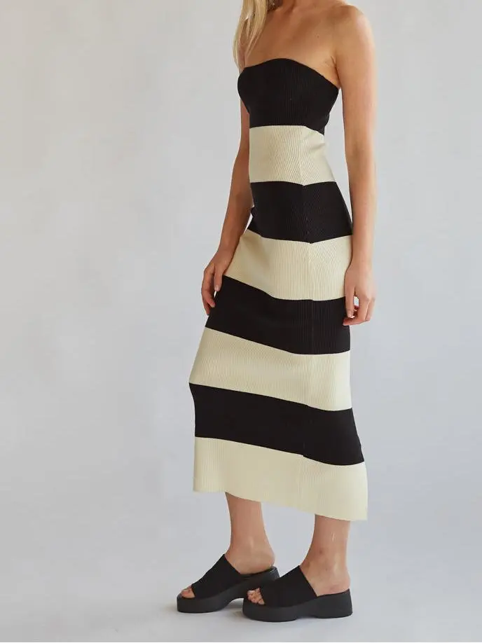 Striped Knit Midi Tube Dress