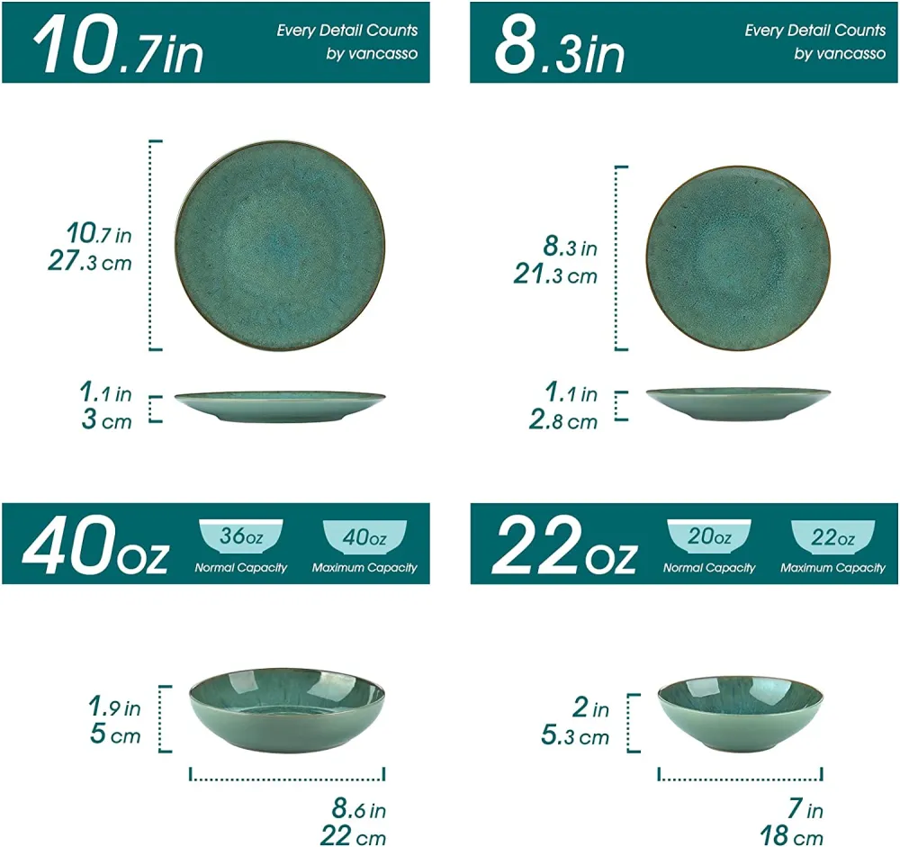 vancasso Dinnerware Set 32-Piece Dinner Service for 8 Service Dinnerware Tableware Set, Bubble Green