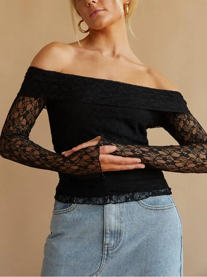 Off The Shoulder Lace Long Sleeve Top