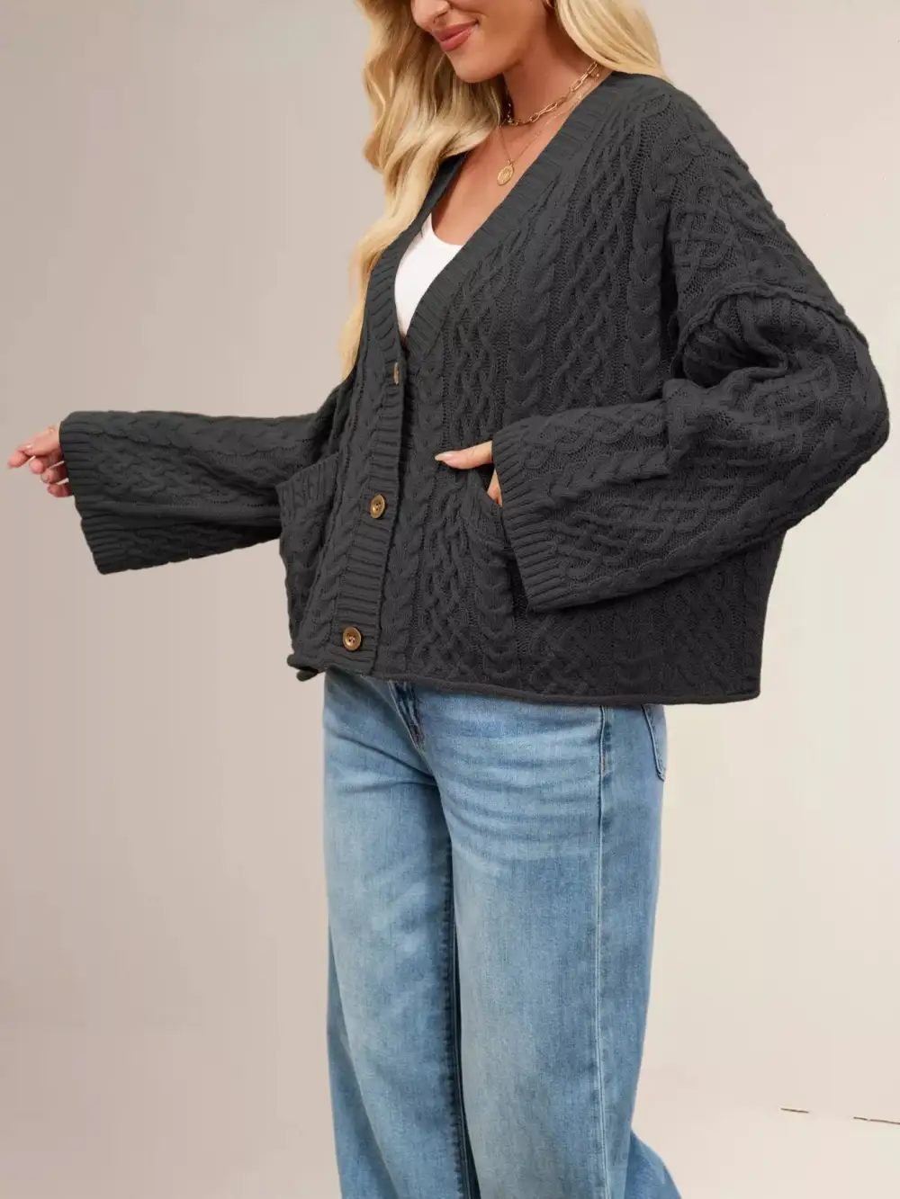 Cable Knit Button Down Cardigan
