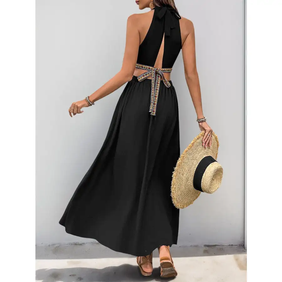 Perfee Cutout Grecian Neck Tied Back Dress