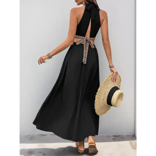 Perfee Cutout Grecian Neck Tied Back Dress