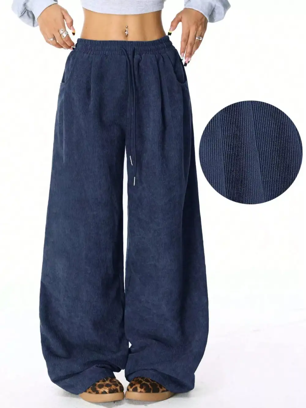 Textured Corduroy Wide Leg Pants