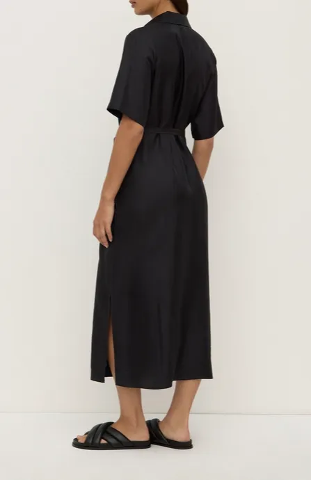 Black Silk Maxi Shirt Dress