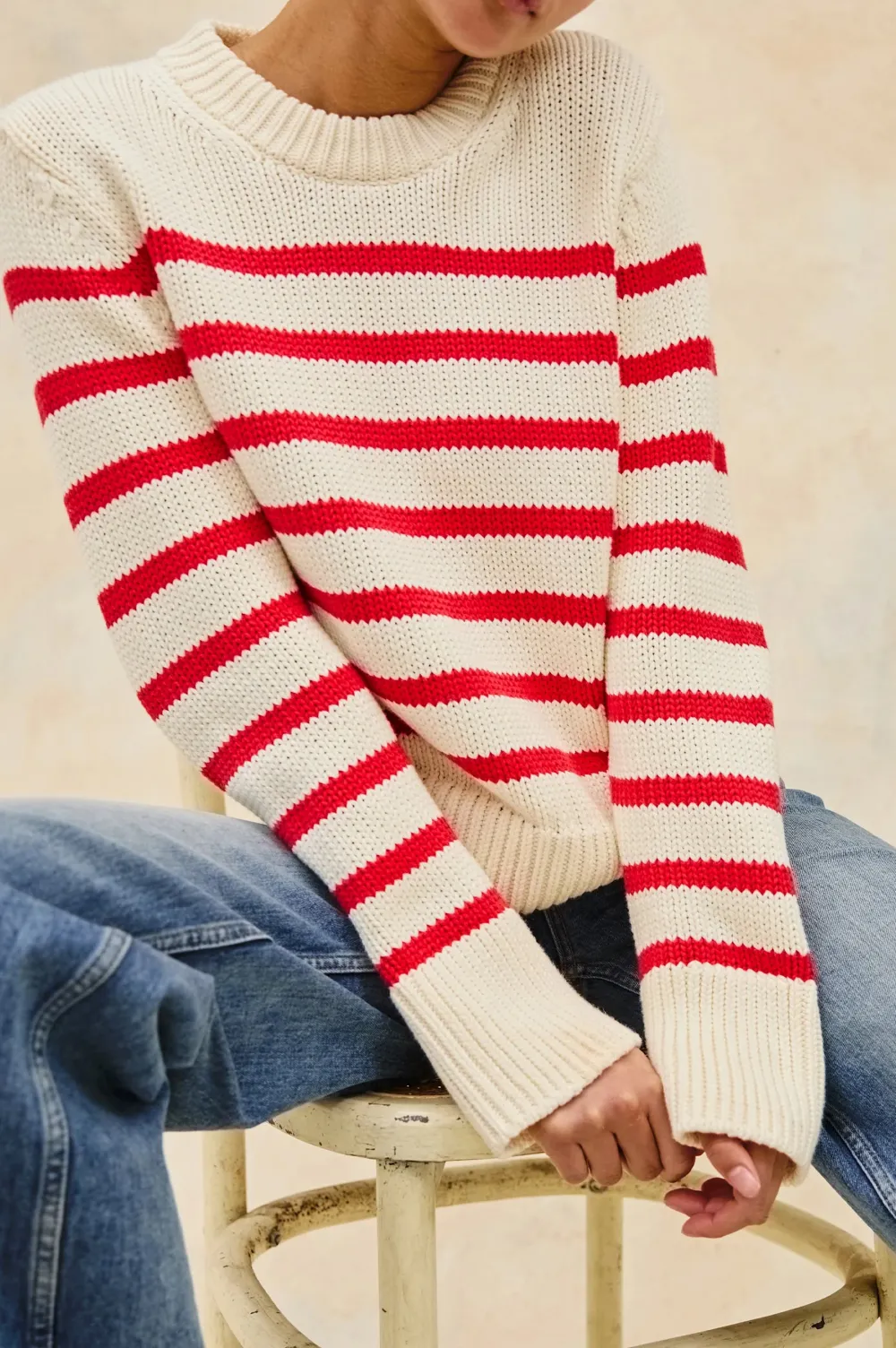 100% Pure Cotton Yarn Women's Striped Knitted Sweater
