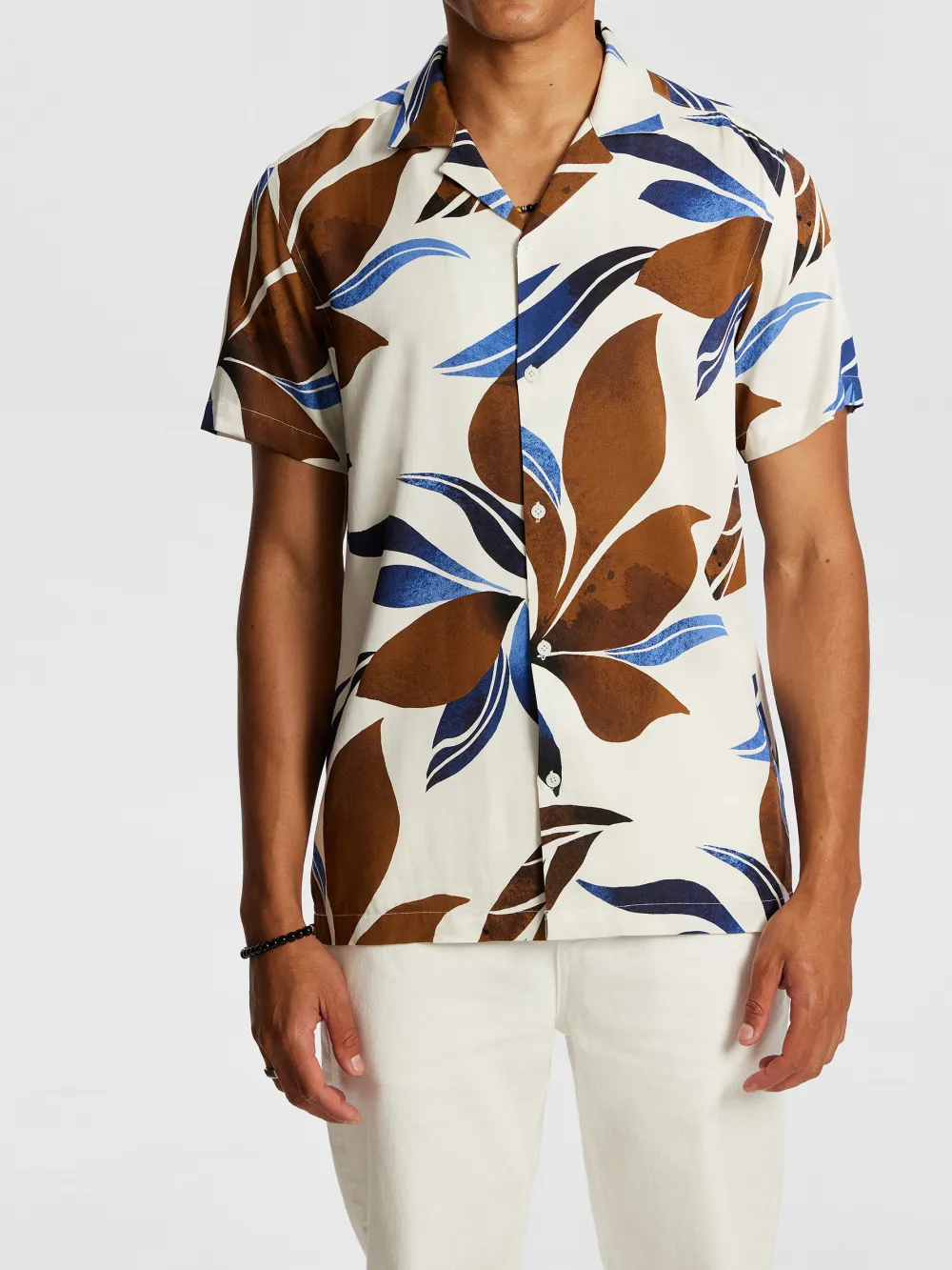 Brown And Blue Floral Print Short Sleeve Shirt