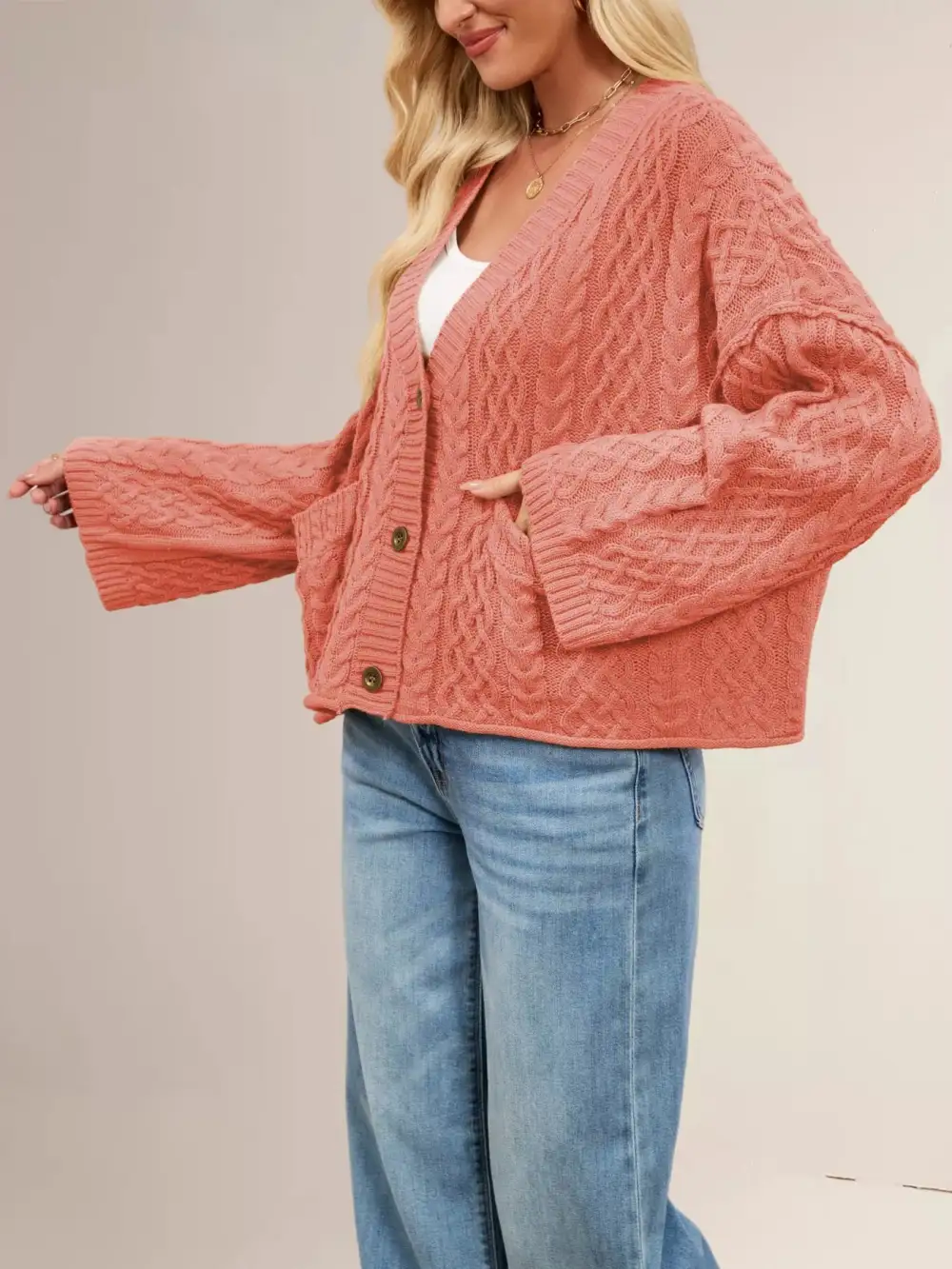 Cable Knit Button Down Cardigan