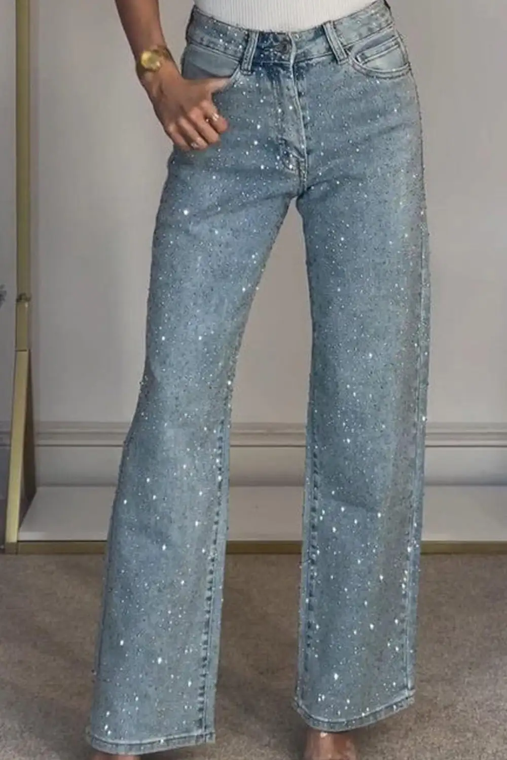 Rhinestone Straight Leg Jeans