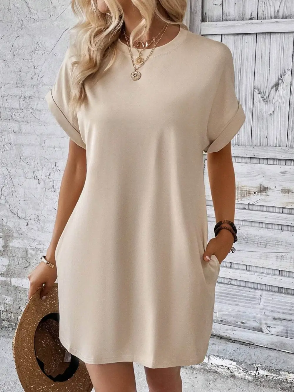 Easy Fit Round Neck Short Sleeve Mini Dress