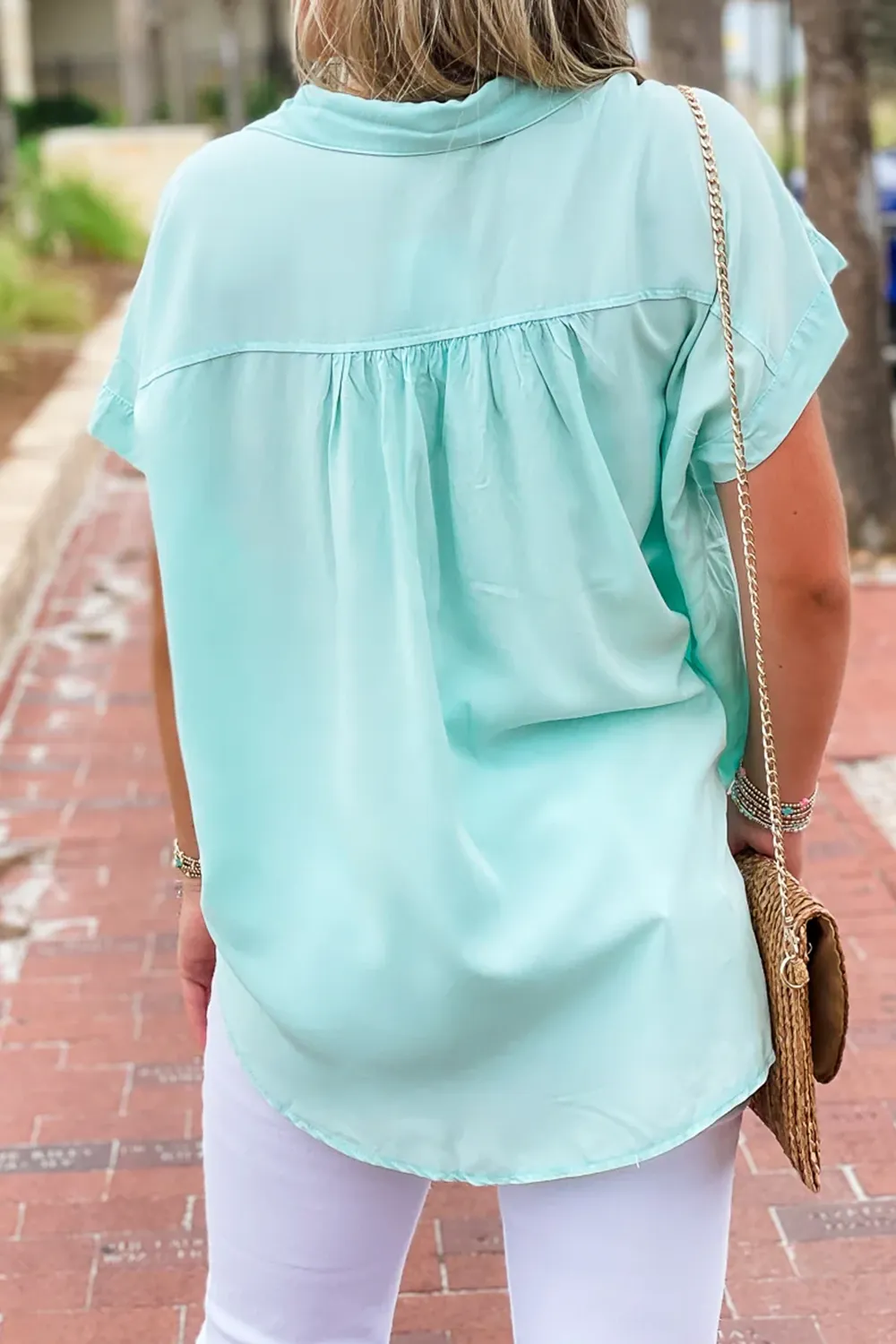 V-Neck Light Green Casual Top
