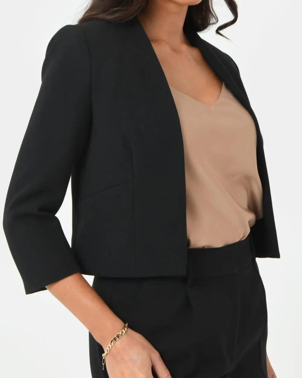 Collarless Crop Jacket -Black