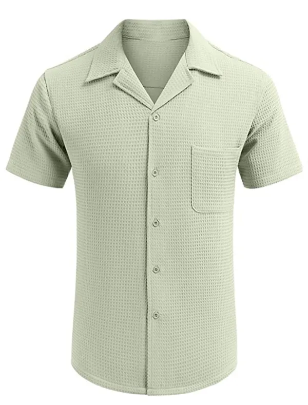 Textured Knit Open Collar Shirt