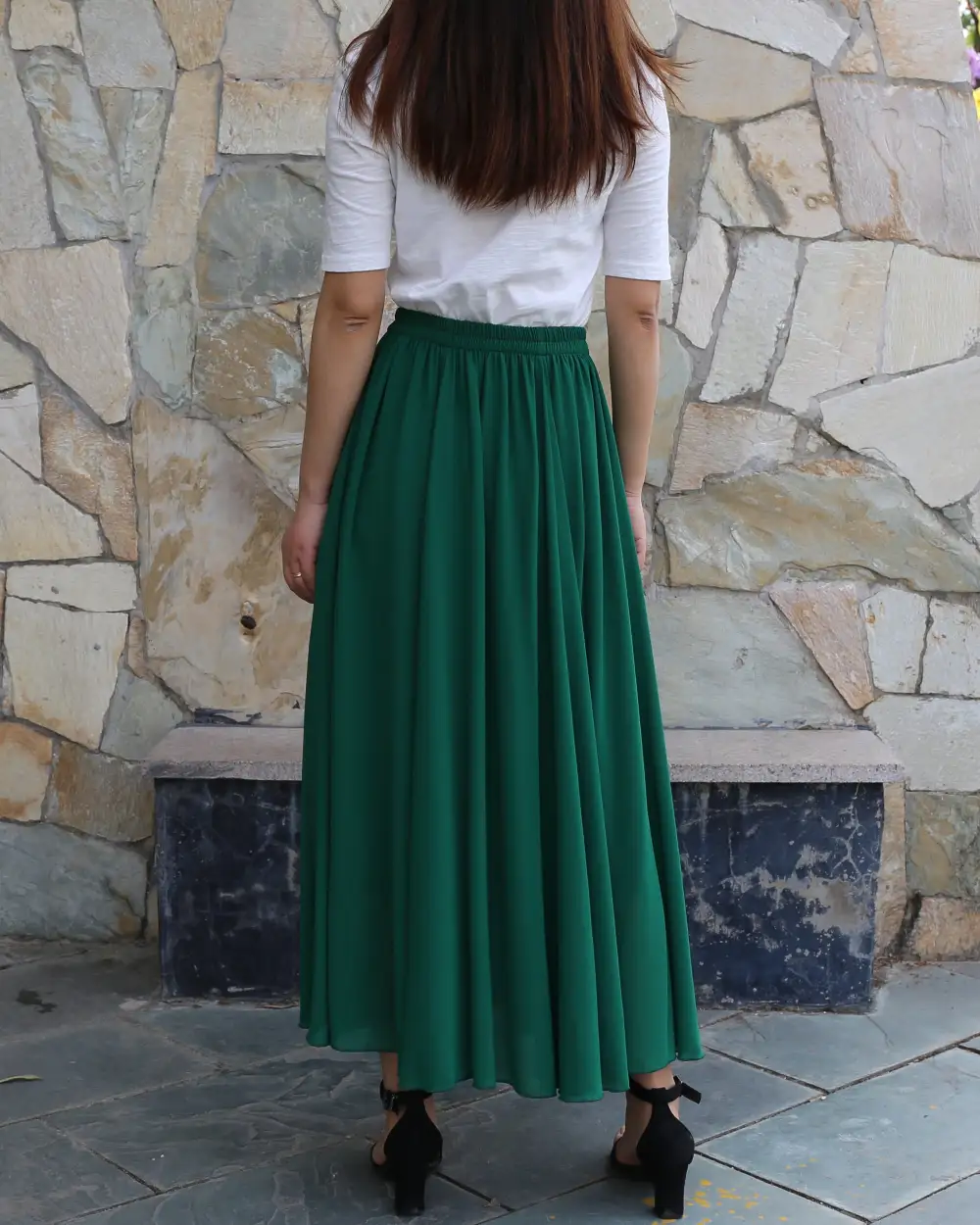 Airy Elastic Waist Chiffon A Line Maxi Skirt