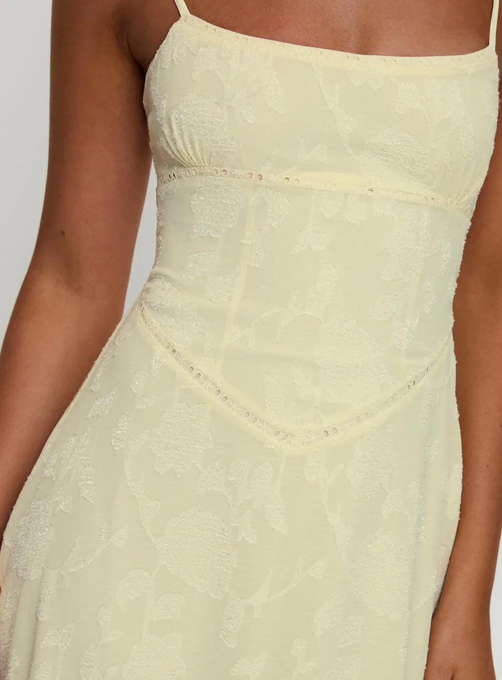 Strapless Draped Lace Detail Maxi Dress