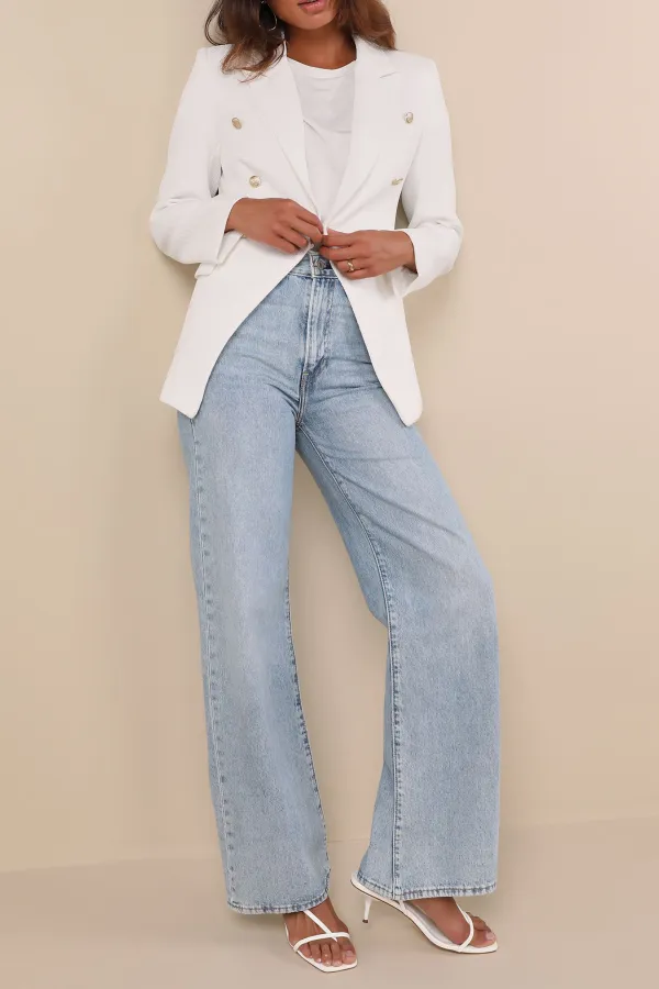 Casual Style Oversized Double-Breasted Blazer