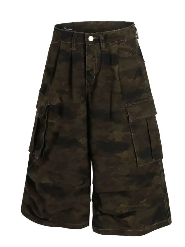 Wide Leg Utility Cotton Blend Casual Shorts