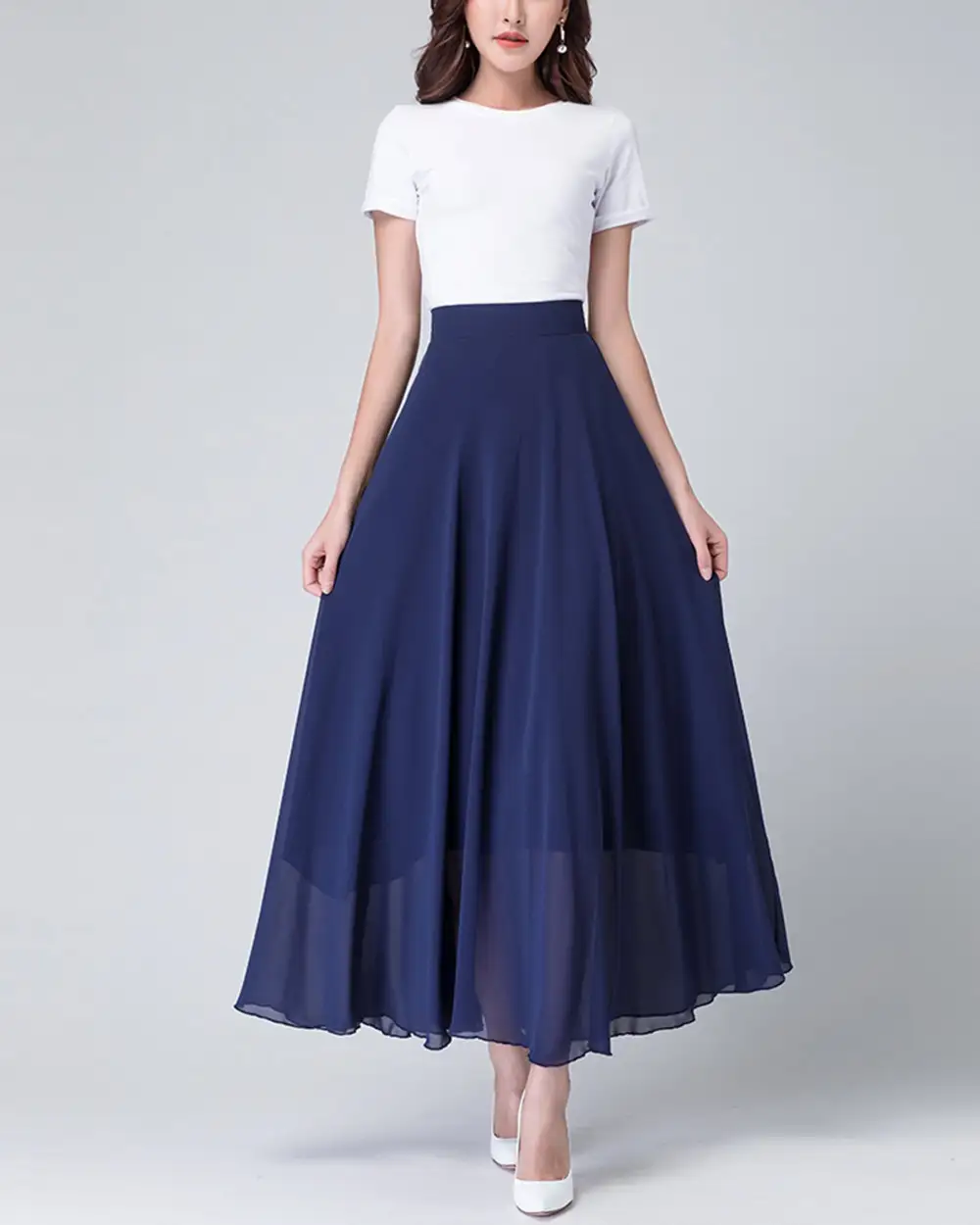 Studio Elastic Waist Chiffon A Line Maxi Skirt