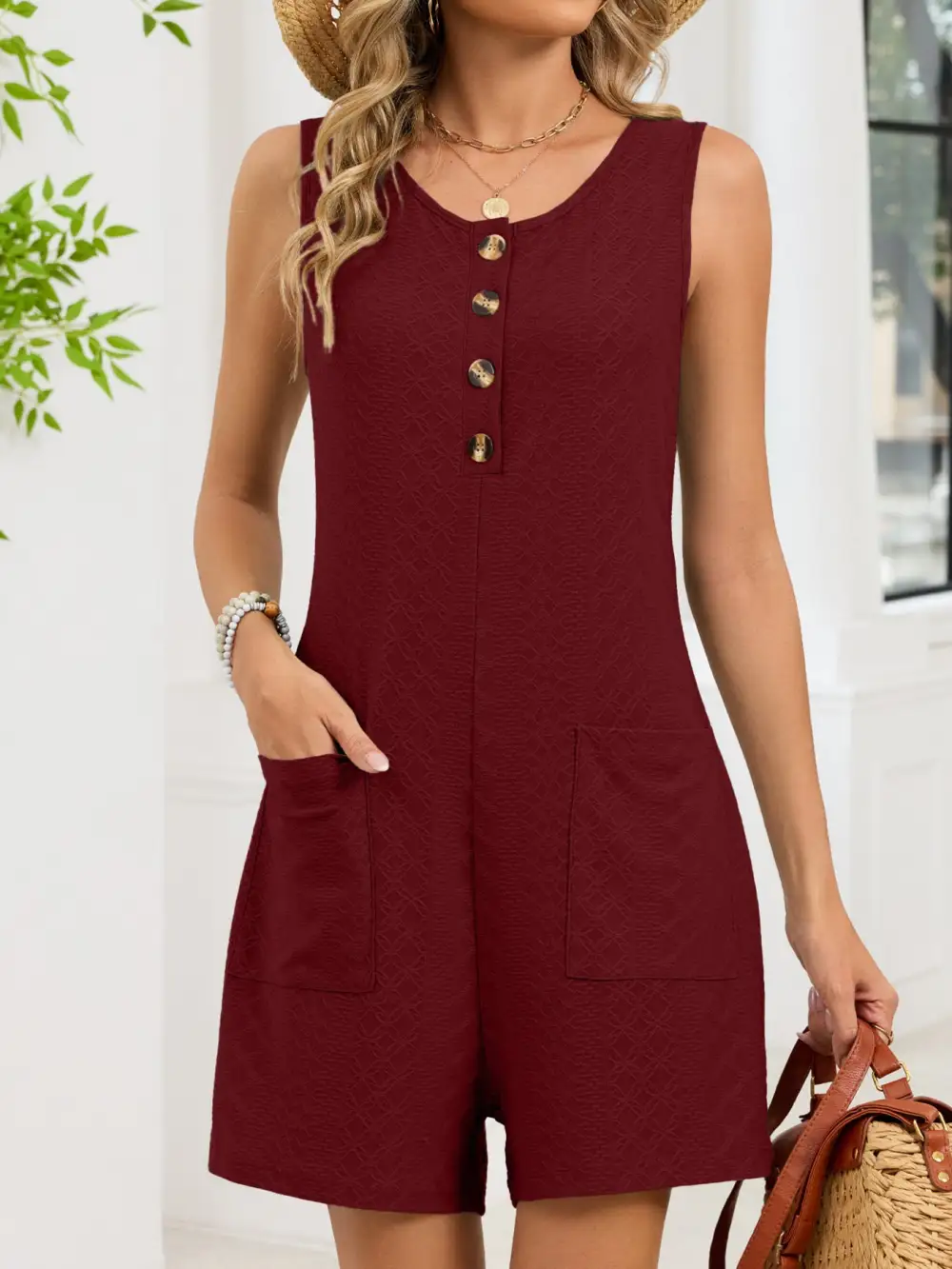 Everyday Button Front Sleeveless Romper