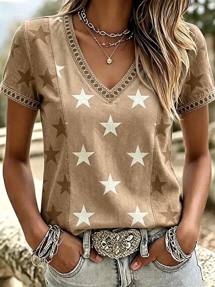Women's Western-style Retro Print Top