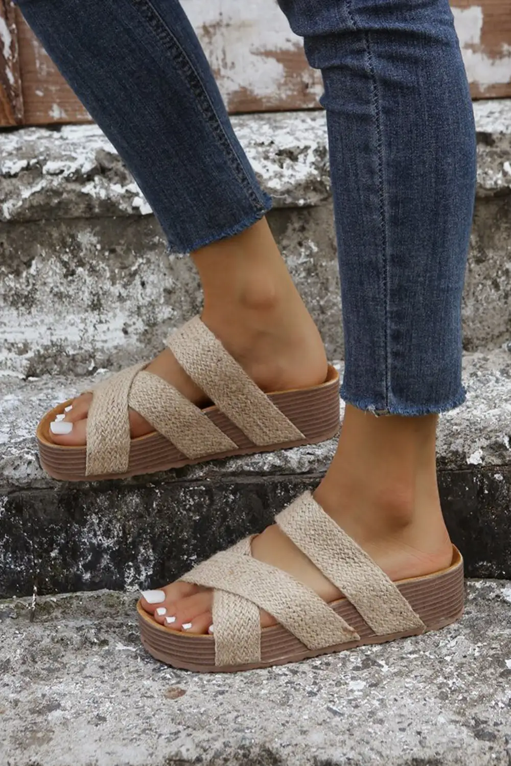 Woven Cross Criss Hollowed Slip On Slippers