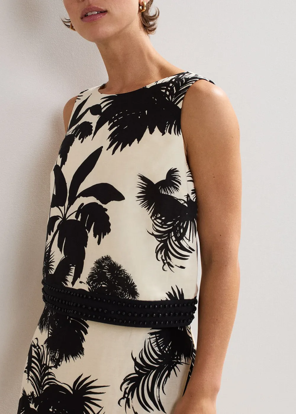 Stylish Modern Tropical Print Linen Top