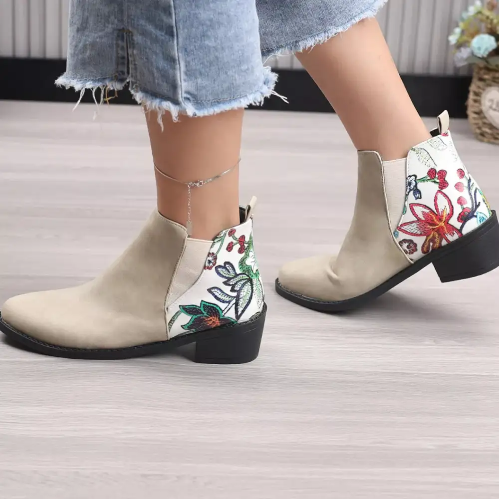 Pointed Toe Block Heel Ankle Boots