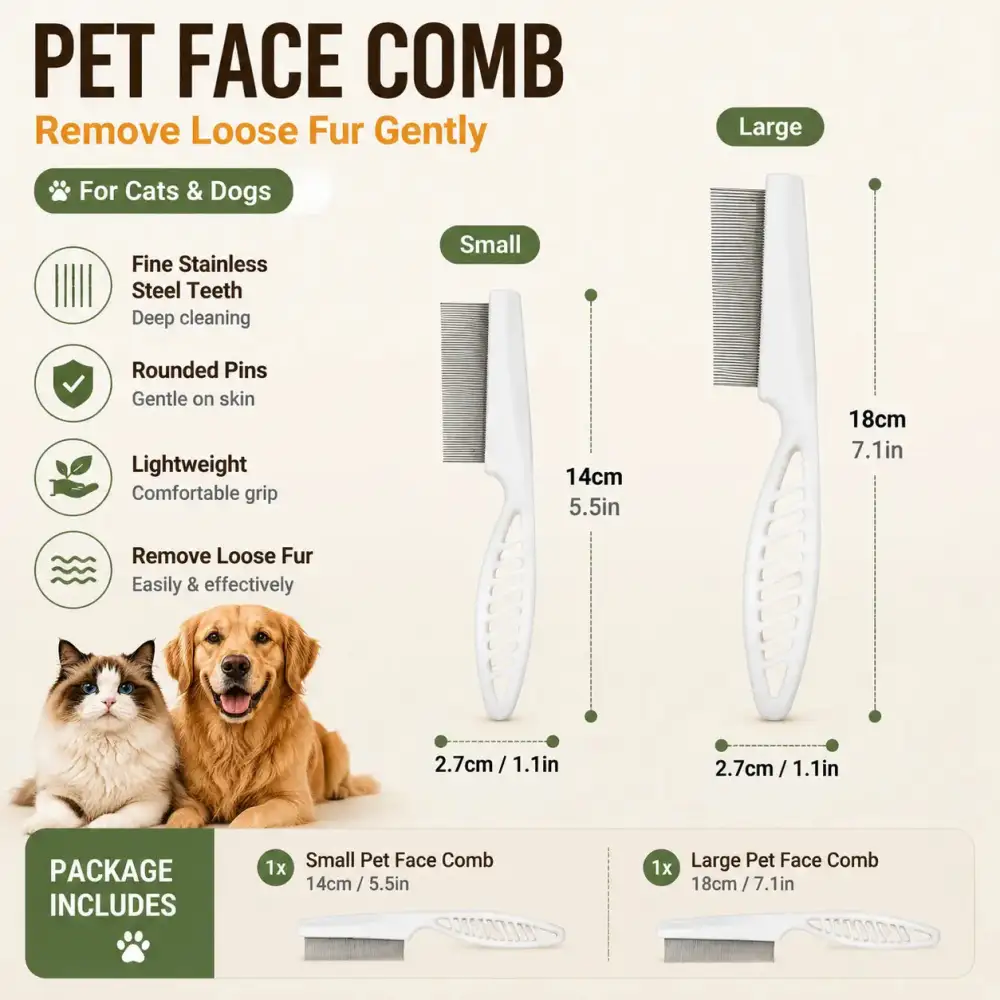 2 Pcs Pet Face Comb Set for Cats & Dogs, Fine Tooth Stainless Steel Grooming Comb🐱🪮