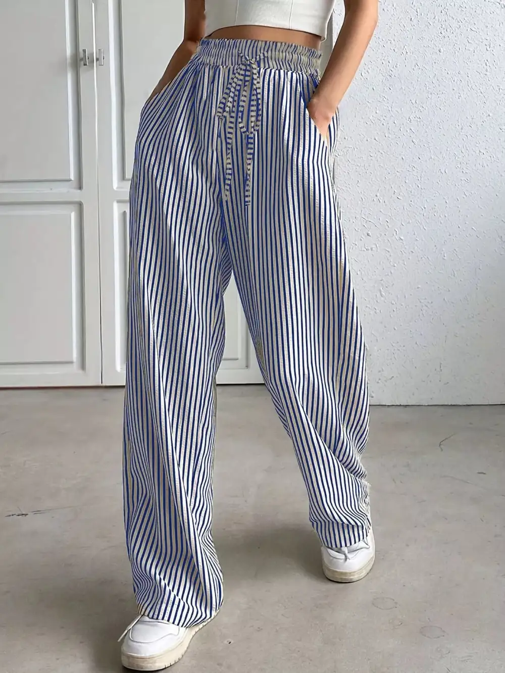 Relaxed Striped High Waisted Wide Leg Pants