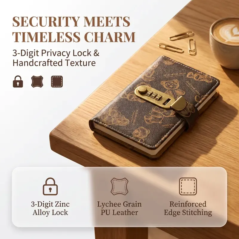 Cash Savings Binder with Password Lock, Money Organizer Wallet, Large Capacity Bear Pattern Budget Planner