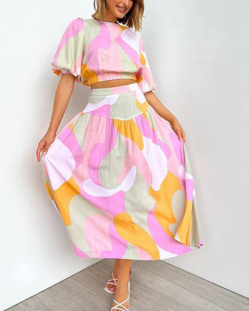 Colorful printed casual two-piece set