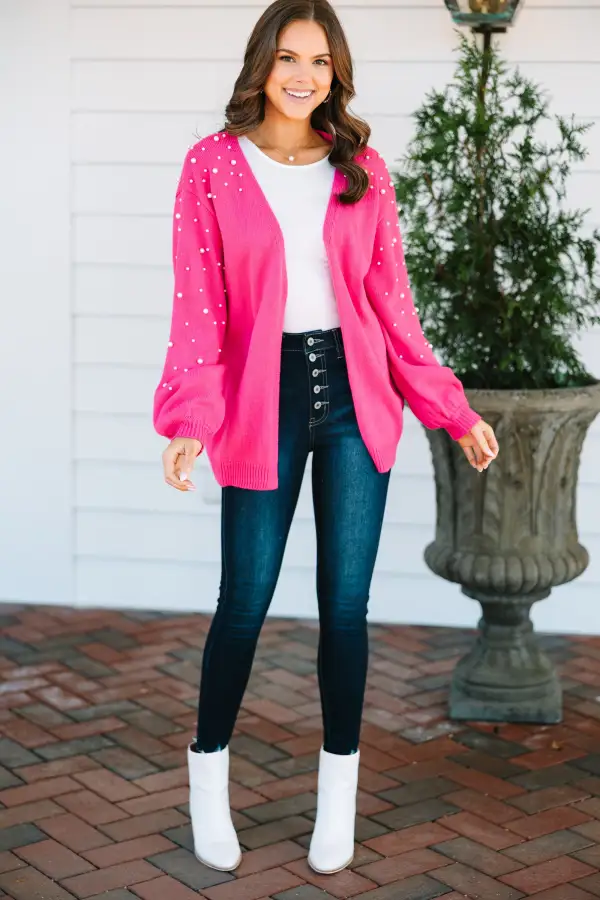 Get Going Fuchsia Pink Embellished Cardigan