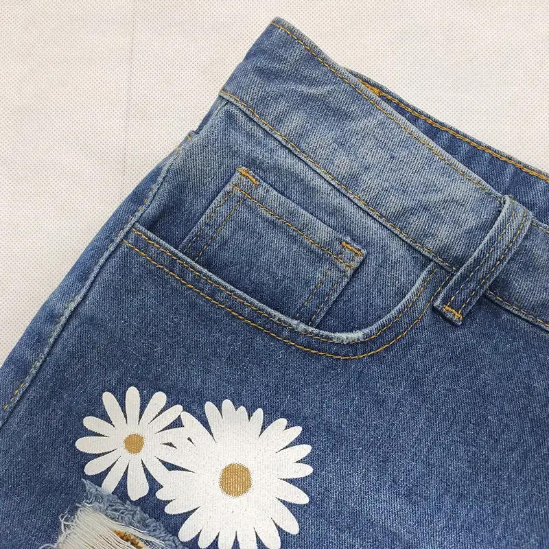 Daisy Print Denim Shorts