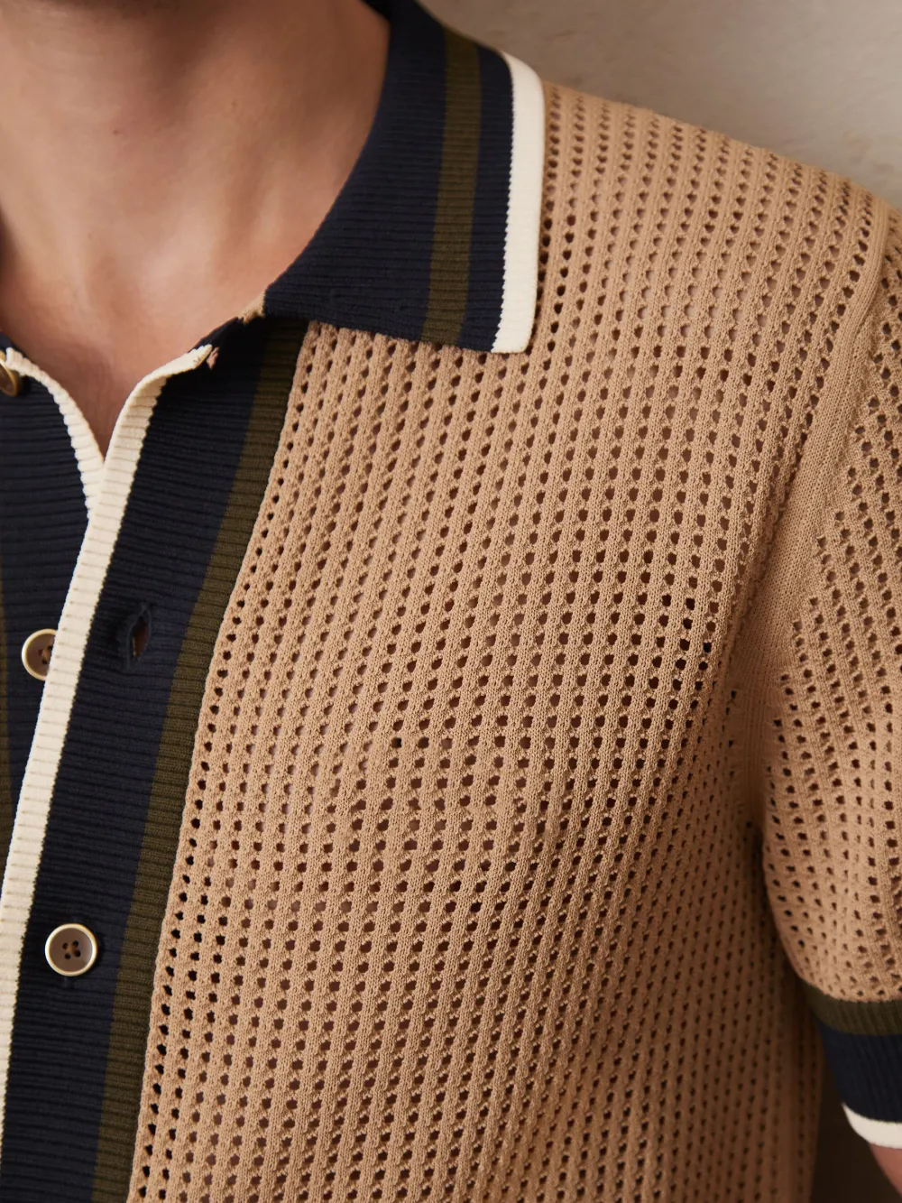 Vacation Breathable Crochet Fabric Men's Shirt
