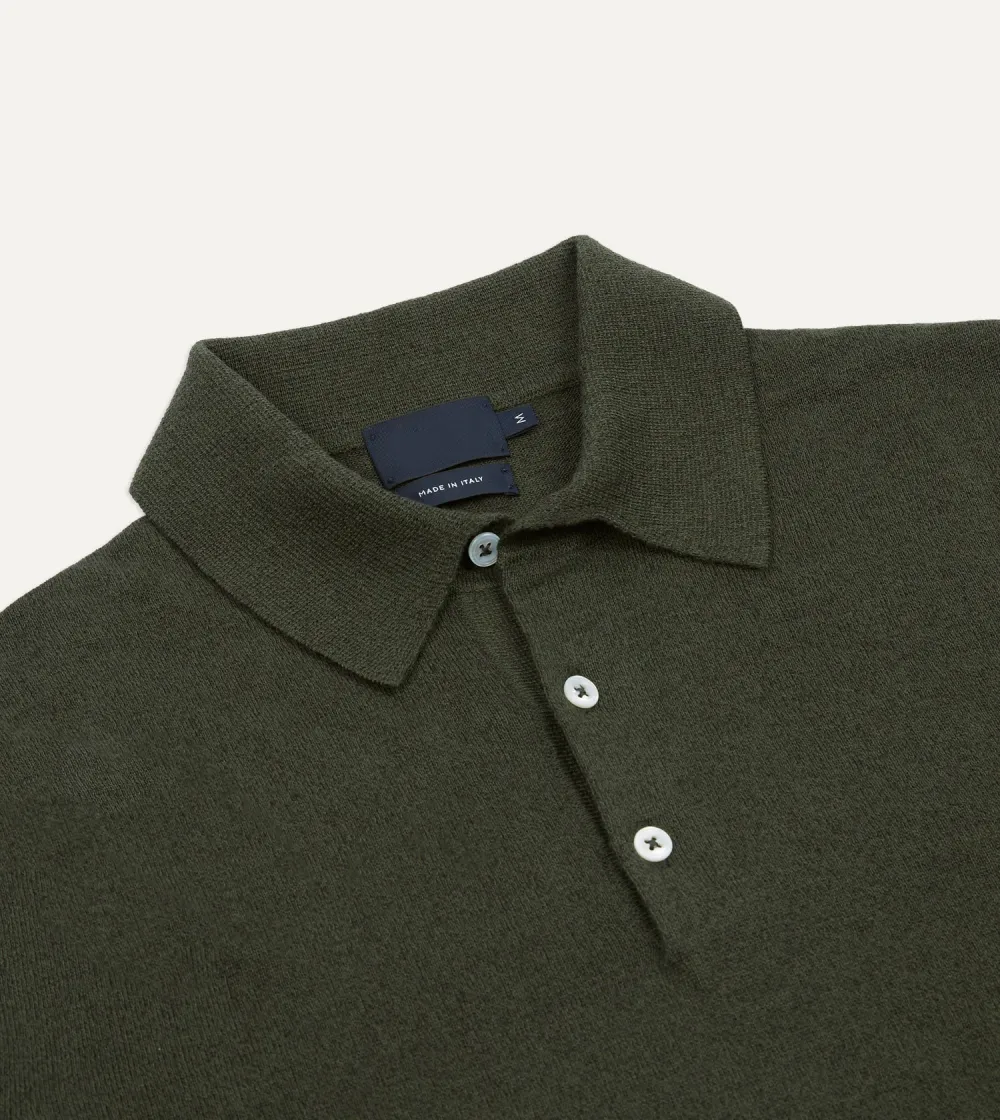 Olive Knitted Linen-Cotton Short-Sleeve Polo Shirt Elegant