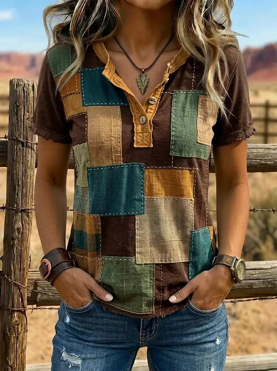 Women's Vintage Western Print Casual Blouse
