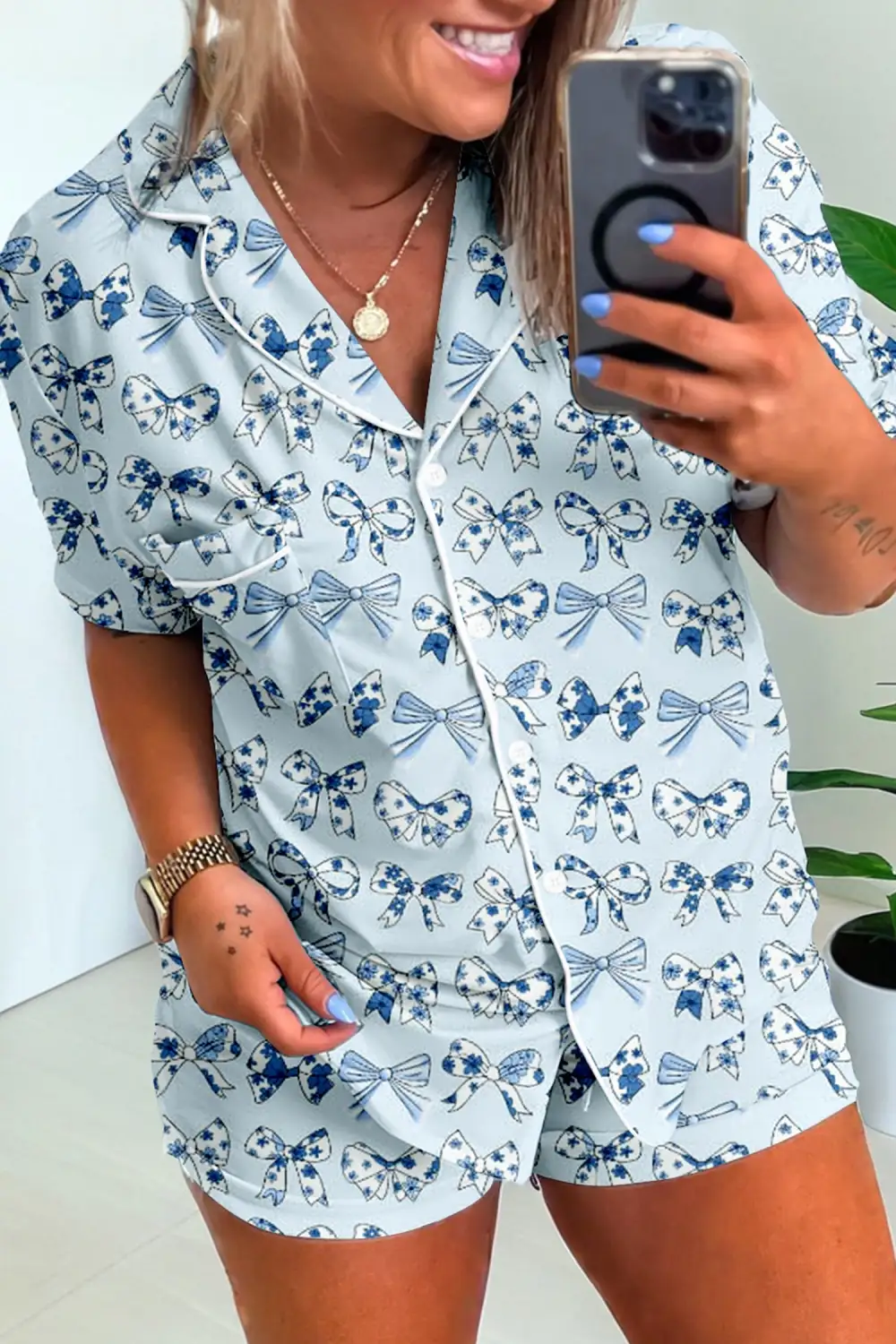 Bow Detail Pajama Set