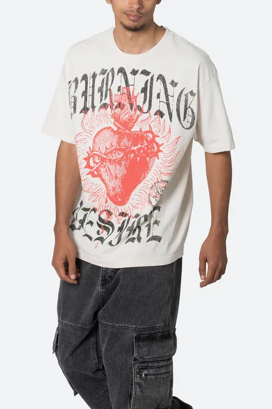 WHITE BURNING HEART GRAPHIC T-SHIRT
