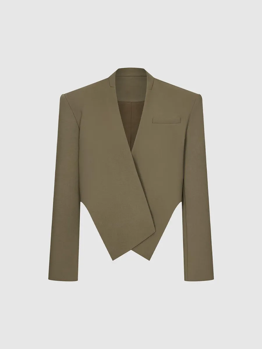 A Khaki Asymmetrical And Elegant Blazer For Women