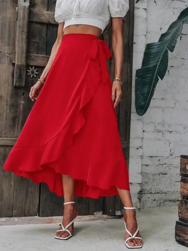 Tied Ruffled Midi So Skirt