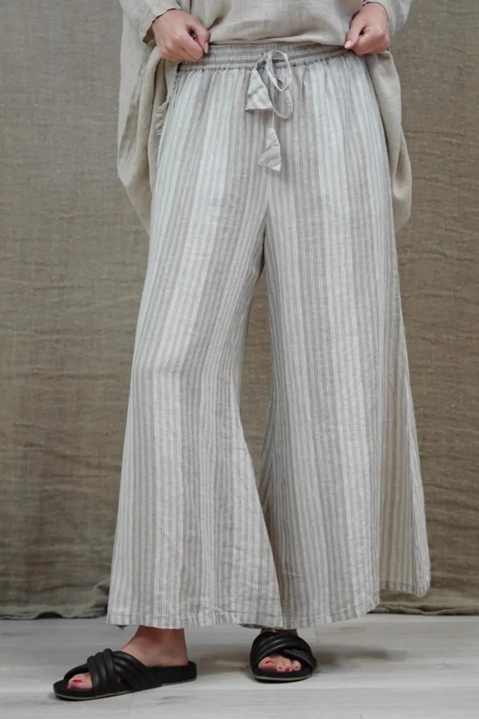 Alessa Wide Leg Pants Stripes Taupe