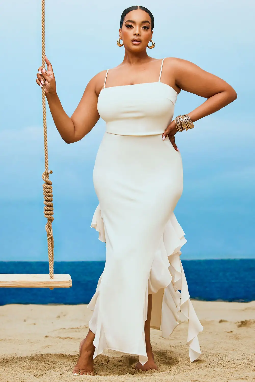 Bali Ruffle Maxi Dress - Cream