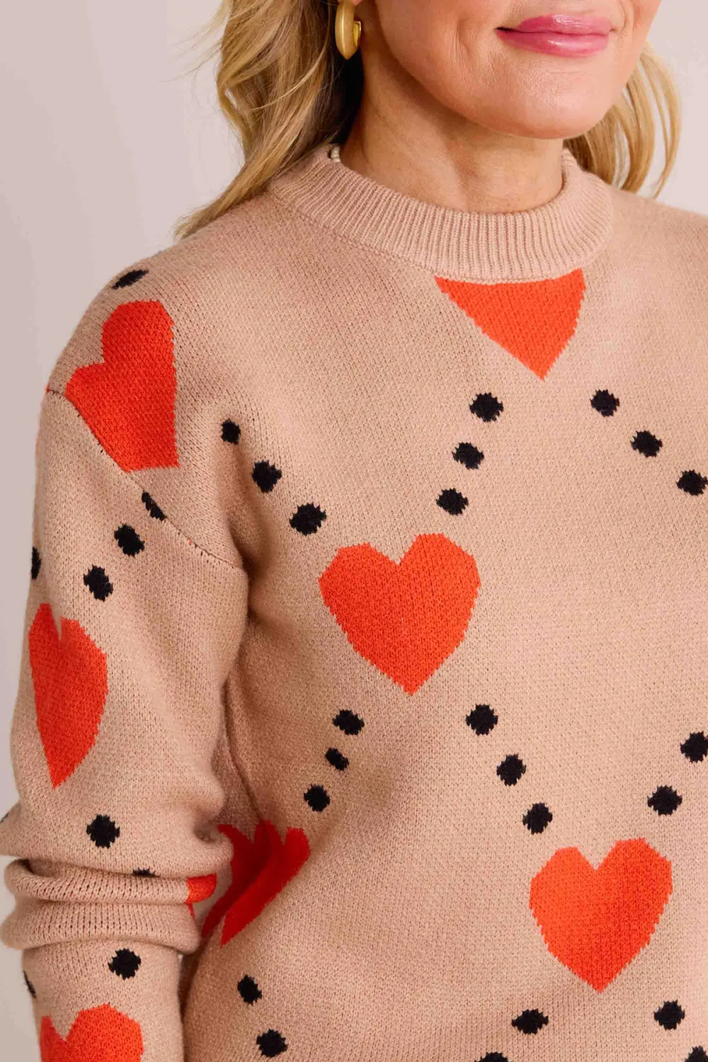 Beige Heart Pattern Sweater