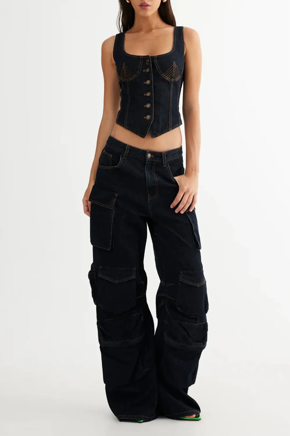 Trendy Workwear Style Multi-Pocket Jeans