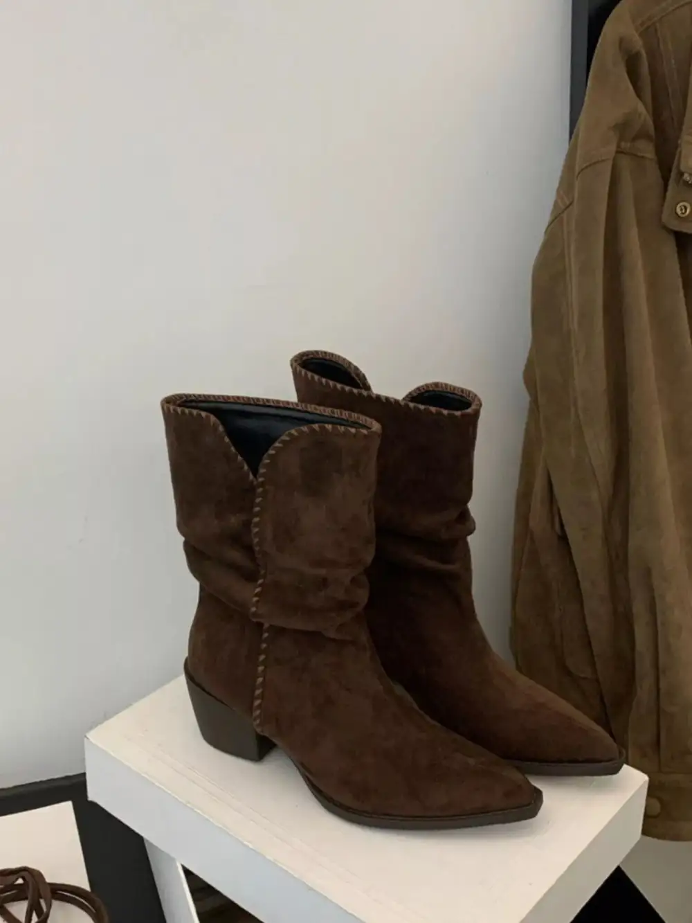 Point Toe Block Heels Boots